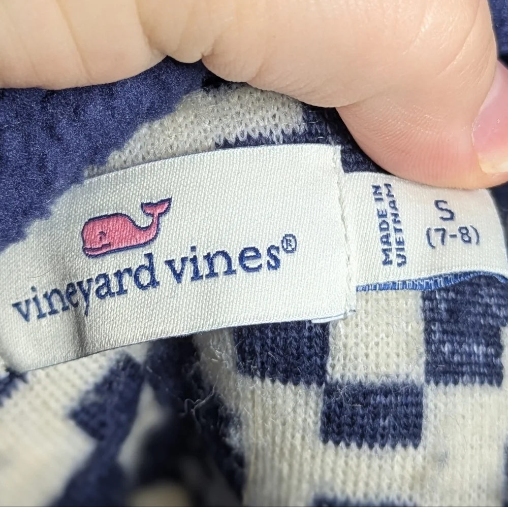 Vineyard Vines Blue White Fuzzy Geometric 1/3 Snap Pullover Sweater Jacket 7/8